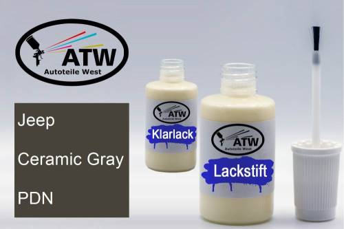 Jeep, Ceramic Gray, PDN: 20ml Lackstift + 20ml Klarlack - Set, von ATW Autoteile West.